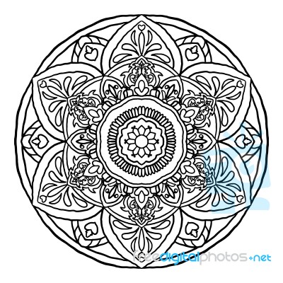 Outline Mandala Decorative Round Ornament, Hand Drawn Style - Ve… Stock Image