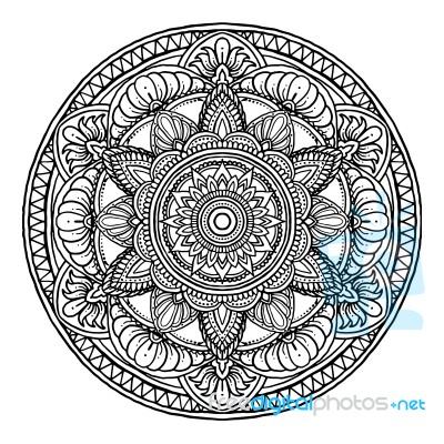 Outline Mandala Decorative Round Ornament, Hand Drawn Style - Ve… Stock Image