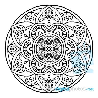 Outline Mandala Decorative Round Ornament, Hand Drawn Style - Ve… Stock Image