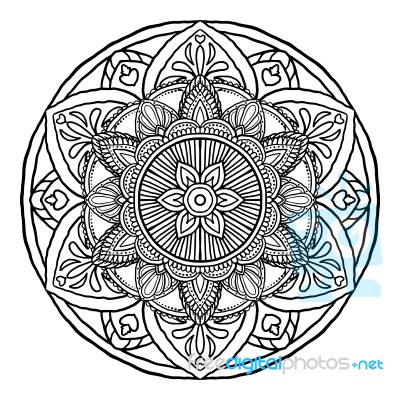 Outline Mandala Decorative Round Ornament, Hand Drawn Style - Ve… Stock Image