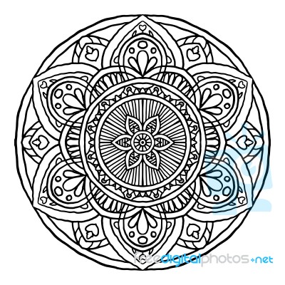 Outline Mandala Decorative Round Ornament, Hand Drawn Style - Ve… Stock Image