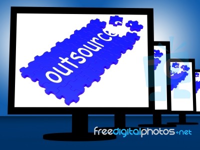 Outsource On Monitors Shows Subcontracts Stock Image