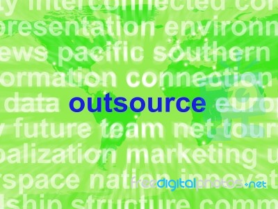 Outsource Word Cloud Shows Subcontract And Freelance Stock Image