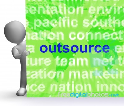Outsource Word Cloud Sign Shows Subcontract And Freelance Stock Image