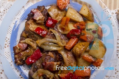 Oven Baked Meat With Potatoes Stock Photo
