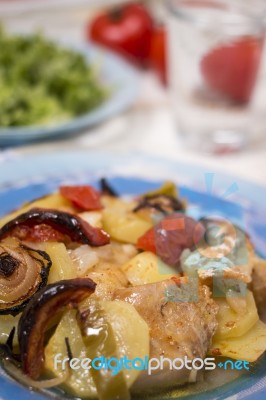 Oven Codfish With Potatoes Meal Stock Photo