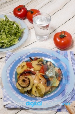 Oven Codfish With Potatoes Meal Stock Photo