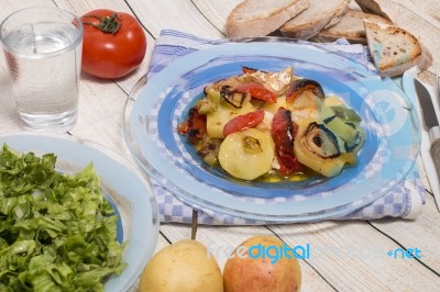 Oven Codfish With Potatoes Meal Stock Photo