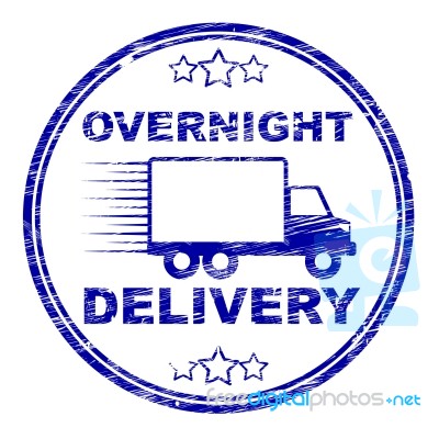 Overnight Delivery Stamp Shows Next Day And Courier Stock Image