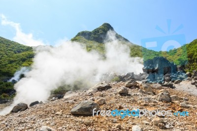 Owakudani Valley ( Volcanic Valley With Active Sulphur And Hot S… Stock Photo