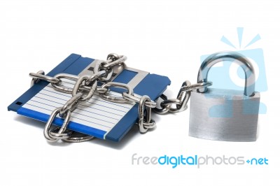 Padlock With Floppy Disk Stock Photo Padlock With Floppy Disk Stock Photo