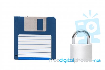 Padlock With Floppy Disk Stock Photo