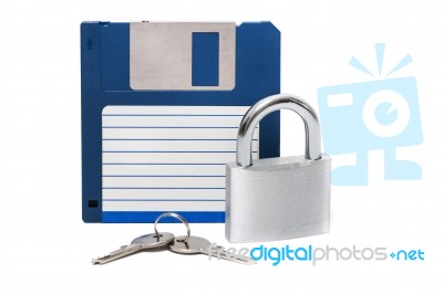 Padlock With Floppy Disk Stock Photo