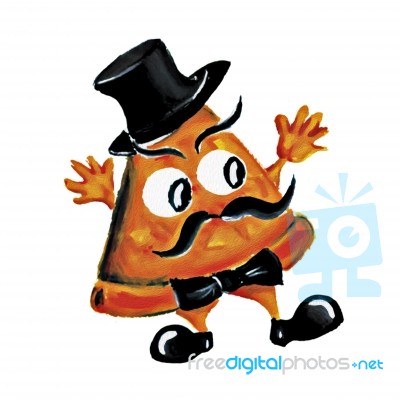 Painting Pizza Old Man Character On White Background Stock Photo