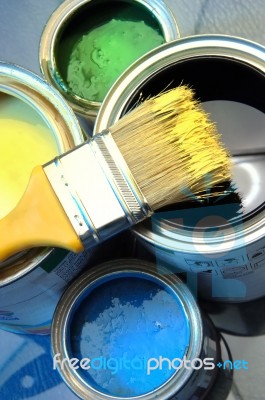 Paints And Brush Stock Photo
