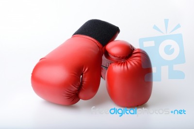 Pair Of Red Leather Boxing Gloves Isolated On White Stock Photo