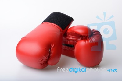 Pair Of Red Leather Boxing Gloves Isolated On White Stock Photo