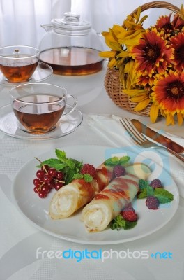 Pancakes With Cottage Cheese Stock Photo