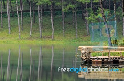 Pang Ung, Beautiful Forest Lake In The Morning Stock Photo