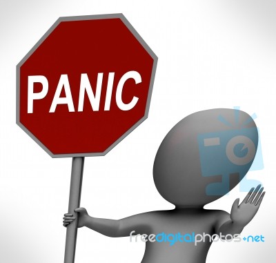 Panic Red Stop Sign Shows Stopping Anxiety Panicking Stock Image