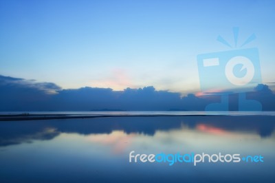 Panoramic Dramatic Sunset Sky And Tropical Sea At Dusk.long Expo… Stock Photo