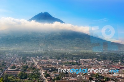 Panoramic View From Cerro De La Cruz On The City Of Antigua, Gua… Stock Photo