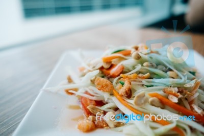 Papaya Salad. Traditional Spicy Thai Food Stock Photo