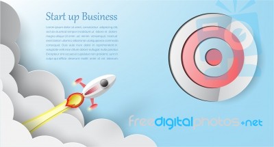 Paper Art Start Up Business Of Space Rocket Launch To Goal In The Sky Start Up Stock Image