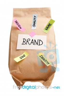 Paper Bag With Branding Marketing Concept Isolated On White Stock Photo