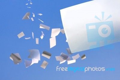 Paper Falling from sky Stock Photo