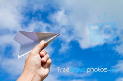Paper Plane In Hand Stock Photo