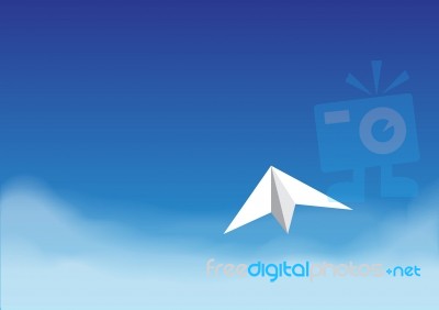 Paper Plane On The Bright Blue Sky Over The Cloud Stock Image