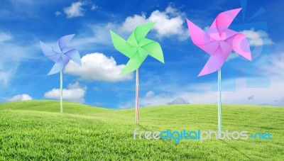 Paper Toy Windmill Stock Photo
