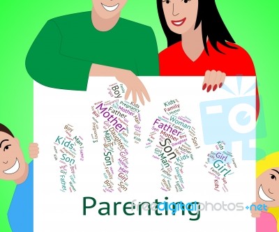 Parenting Words Indicates Mother And Baby And Child Stock Image