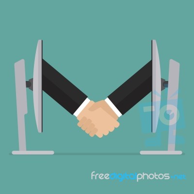 Partnership Handshake From Two Computer Stock Image