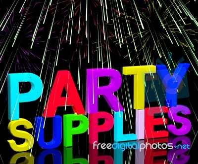 Party Supplies Word With Fireworks Stock Image