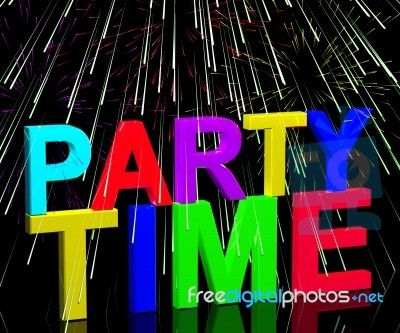 Party Time Word With Fireworks Stock Image