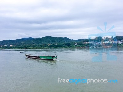 Passenger Boat For Traveller Is Sailing In The Mekong River Stock Photo