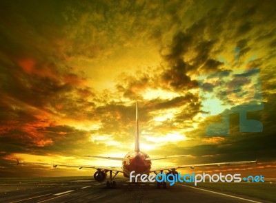 Passenger Plane Ready To Take Off On Airport Runways Use For Traveling ,cargo ,air Transport ,business Stock Photo