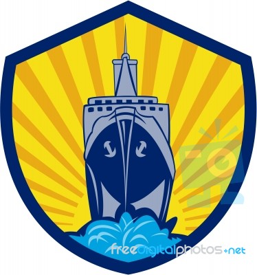 Passenger Ship Cargo Boat Crest Cartoon Stock Image