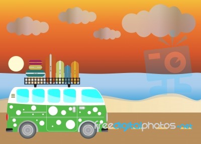  Passenger Van Car With Seascape Background Stock Image