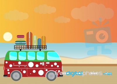  Passenger Van Car With Seascape Background Stock Image