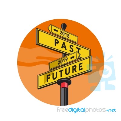 Past 2018 And Future 2019 Signpost Retro Stock Image