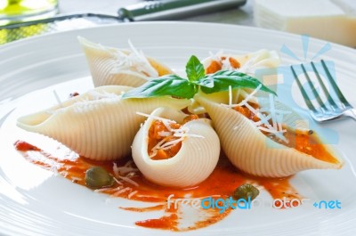 Pasta With Salmon Stock Photo