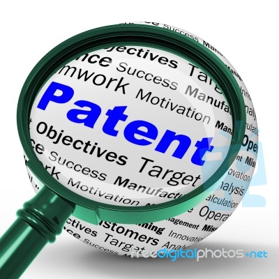 Patent Magnifier Definition Shows Protected Invention Or Legal D… Stock Image