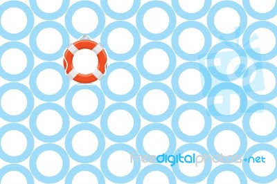 Pattern Of Blue Water In Donut Shape With An Orange Lifebuoy Stock Image