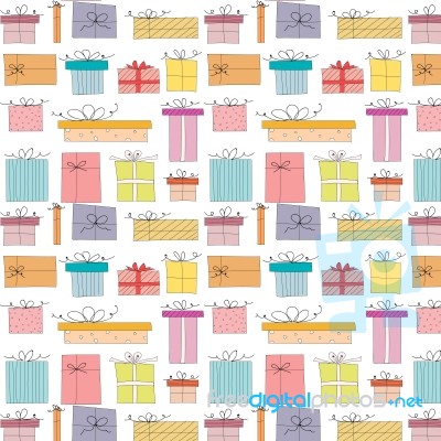 Pattern With Hand Drawn Gift Box Background Stock Image