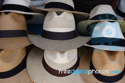 Patterned Panama Hats Stock Photo