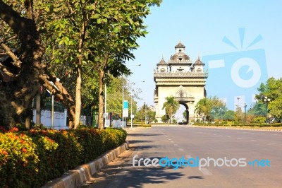 Patuxai Monument In Vientiane Capital Of Laos Stock Photo