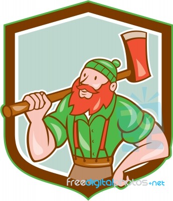 Paul Bunyan Lumberjack Shield Cartoon Stock Image